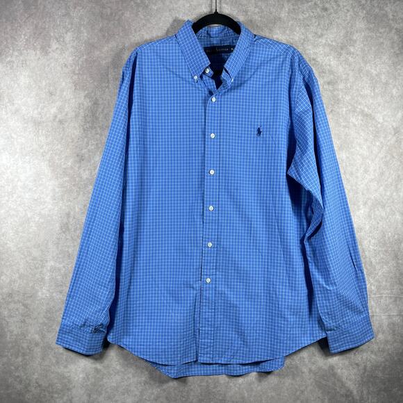 Ralph Lauren Dress Shirt Mens XL Blue White‎ Checkered Button Down Long Sleeves - Picture 1 of 10